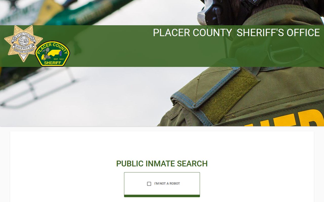 Placer County Who's In Custody search interface