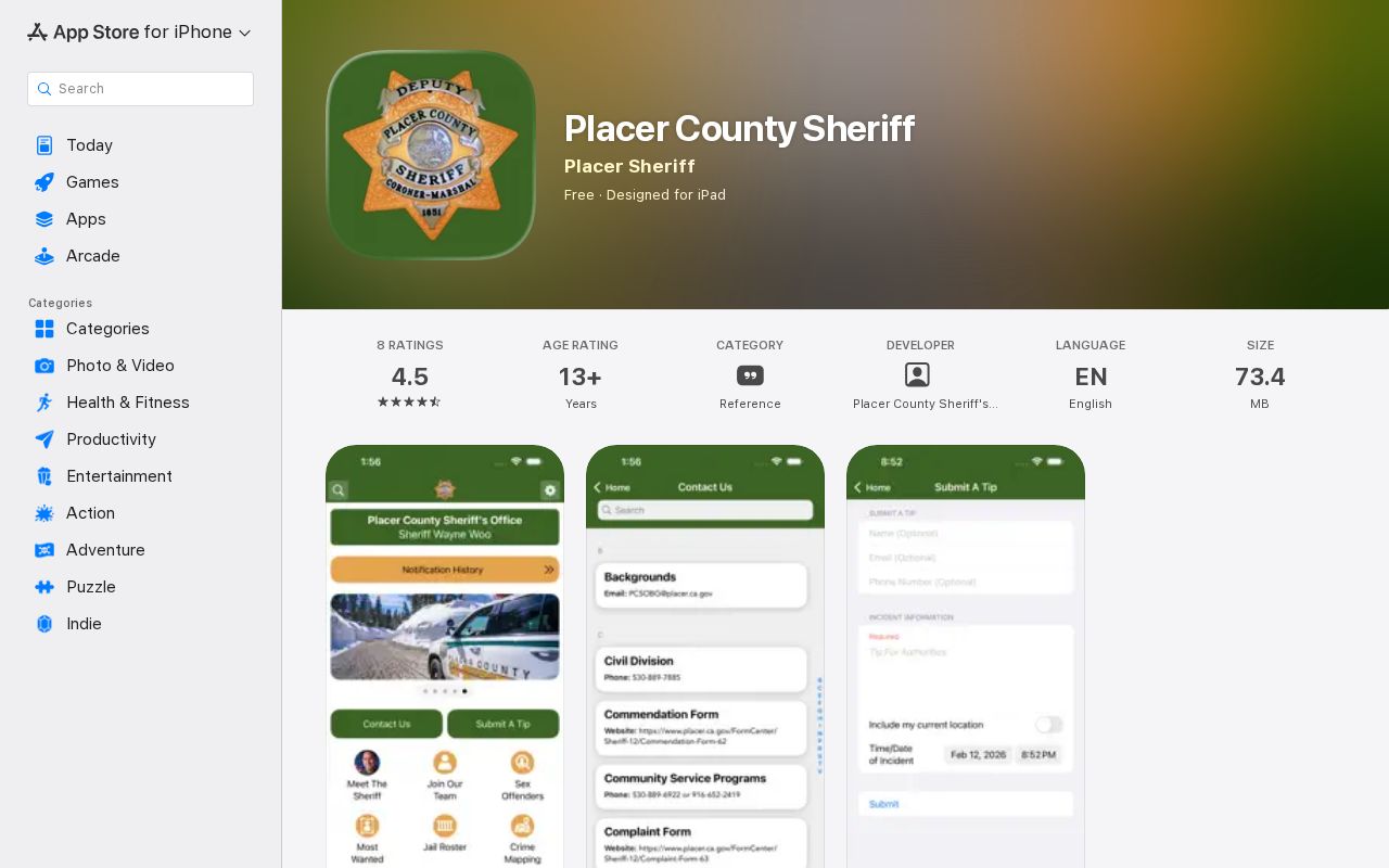Official Placer County Sheriff app listing